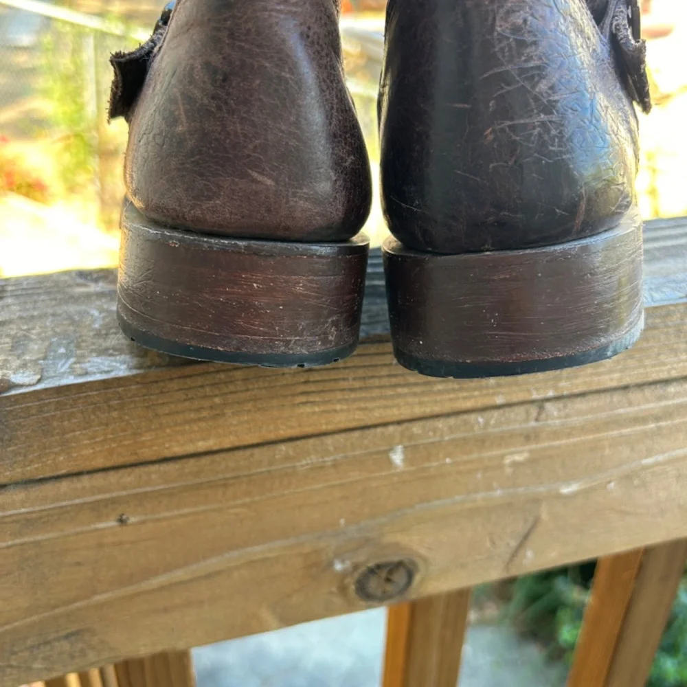 John Fluevog USA size 8 distressed Engineer Moto Angel Buckle leather boots - Picture 10 of 11